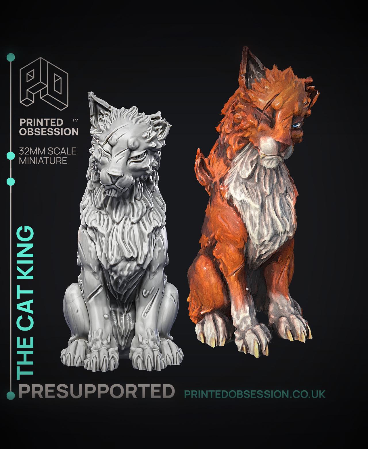Cat King - NPC Familar - PRESUPPORTED - Illustrated and Stats - 32mm scale  3d model