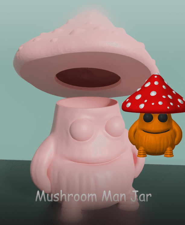 Mushroom Man Container With Lid - Support Free 3d model