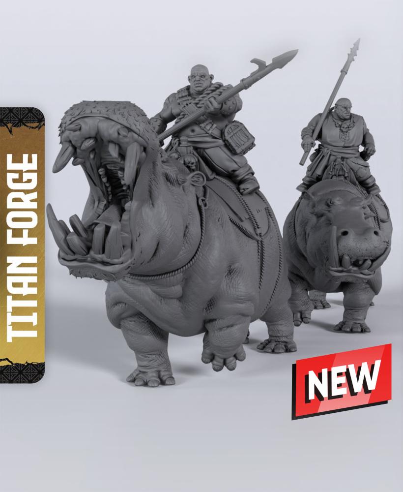 Ogre Hippopotamus Cavalry- With Free Dragon Warhammer - 5e DnD Inspired for RPG and Wargamers 3d model