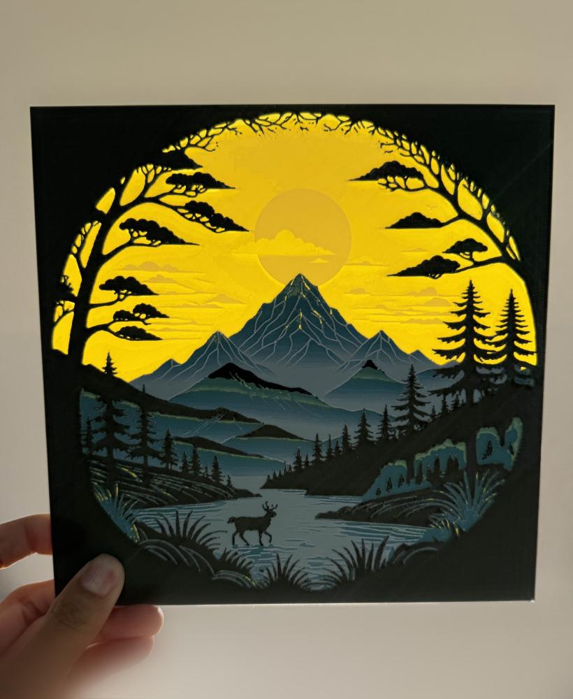 Papercut Mountaints - Dual Lithophane HueForge Print 3d model