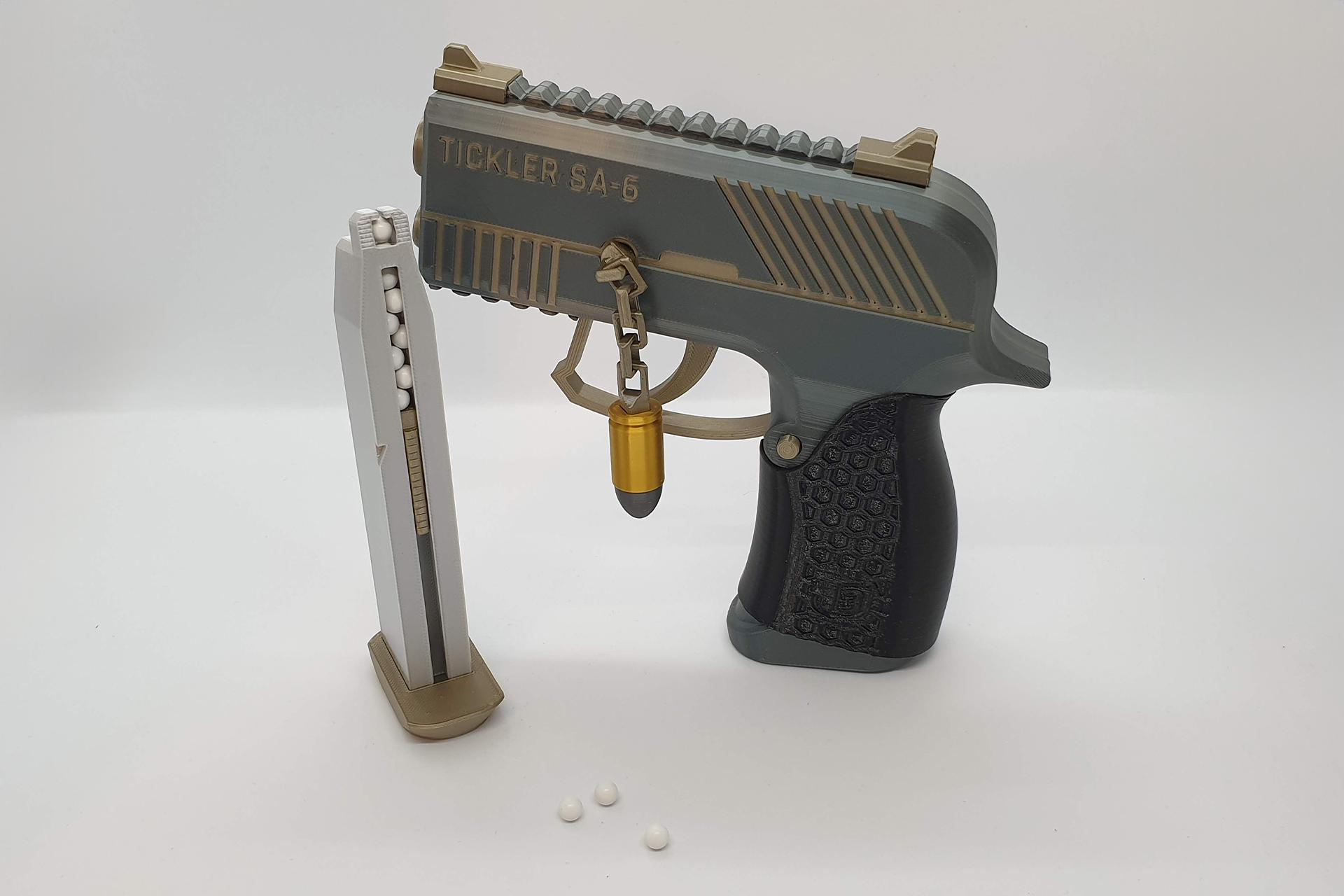 Tickler SA-6, fully 3d-printable magazine-fed semi-automatic airsoft pistol