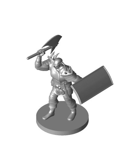 Half Orc Barbarian with Battle Axe and Tower Shield 3d model