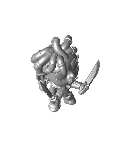 Female Half-Orc Fighter Chibi - With Free Dragon Warhammer - 5e DnD Inspired for RPG and Wargamers 3d model