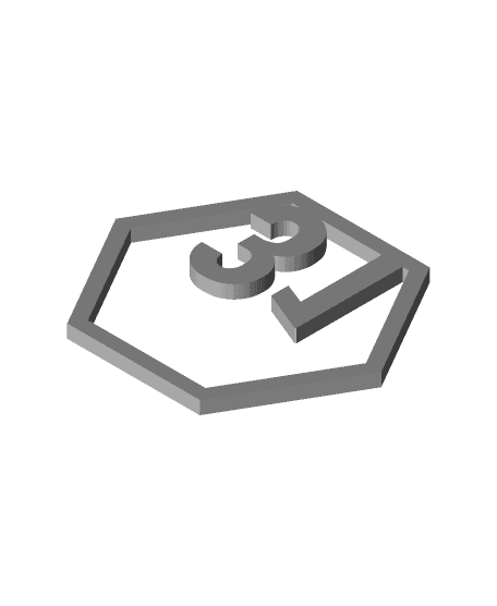 0-31 Small Numbers in Hexagon Frame with Base | Table Numbers 3d model