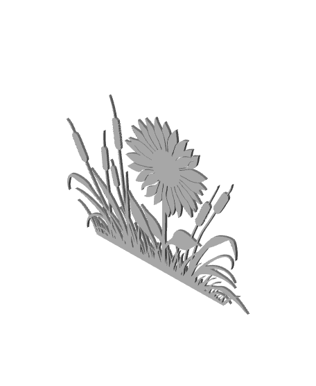 sunflower with cattails #2 wall art flower decor 3d model