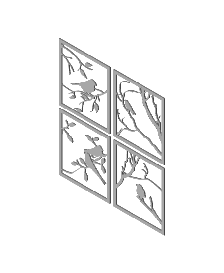 Birds on branches, 4 Piece wall art 3d model