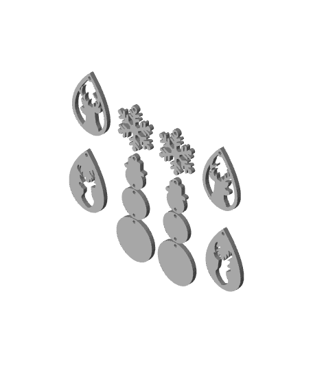 reindeer snowman and snowflake earring bundle chrismas jewlery 3d model