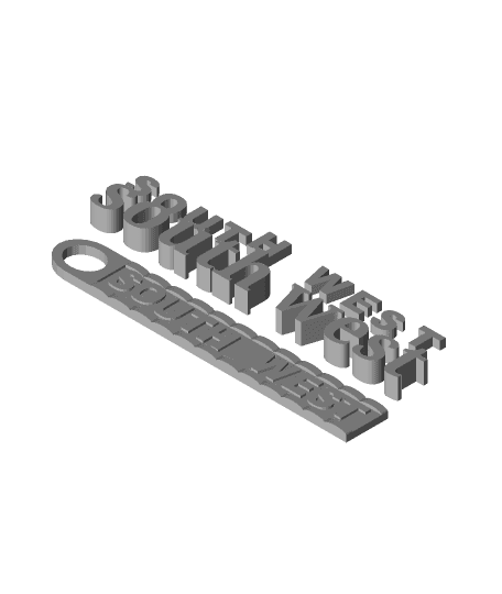 south west key ring and block letters.stl 3d model