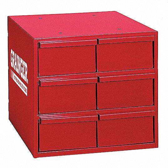DURHAM MFG Drawer Bin Cabinet: 11 3/4 in x 11 3/4 in x 11 in, 6 Drawers, Stackable, Steel, Red 3d model