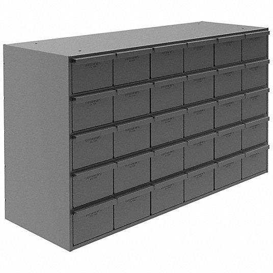 DURHAM MFG Drawer Bin Cabinet: 33 3/4 in x 12 1/4 in x 21 in, 30 Drawers, Stackable, Steel, Gray 3d model