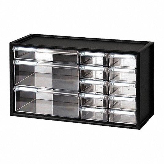 WESTWARD Drawer Bin Cabinet: 17 3/4 in x 7 in x 9 3/4 in, 13 Drawers, Stackable, Polystyrene, Black 3d model