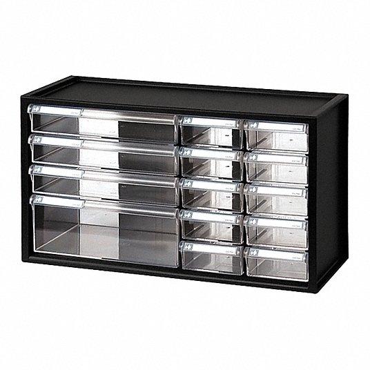 WESTWARD Drawer Bin Cabinet: 17 3/4 in x 7 in x 9 3/4 in, 14 Drawers, Stackable, Polystyrene, Black 3d model