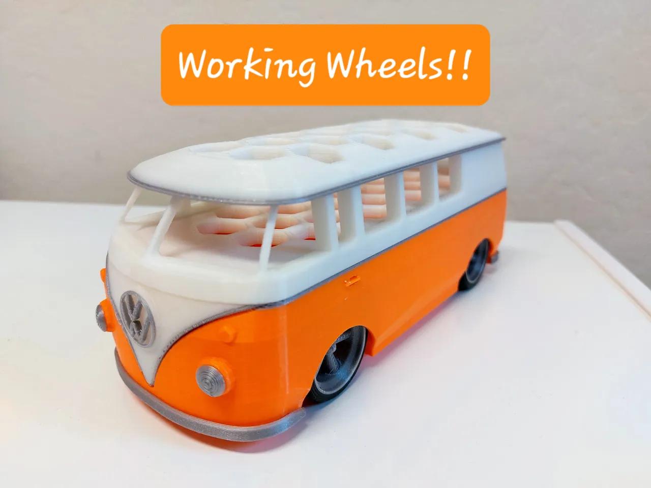 VW Bus Marker or Tool Holder with Working Wheels (optimized for Prusa Mini) 3d model