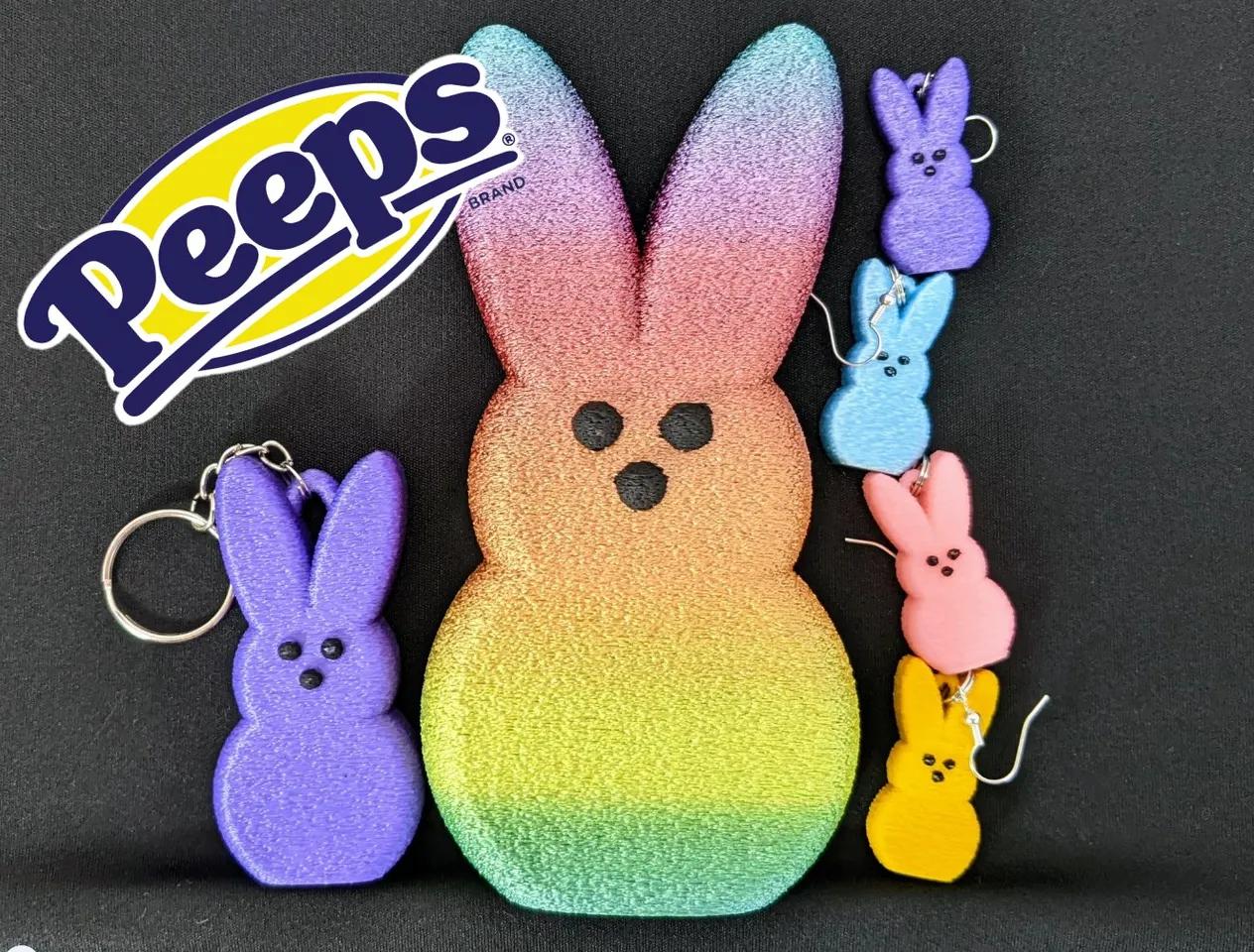 Easter Marshmallow Peeps Bunny Earrings, Keychain, & GIANT BUNNIES 3d model