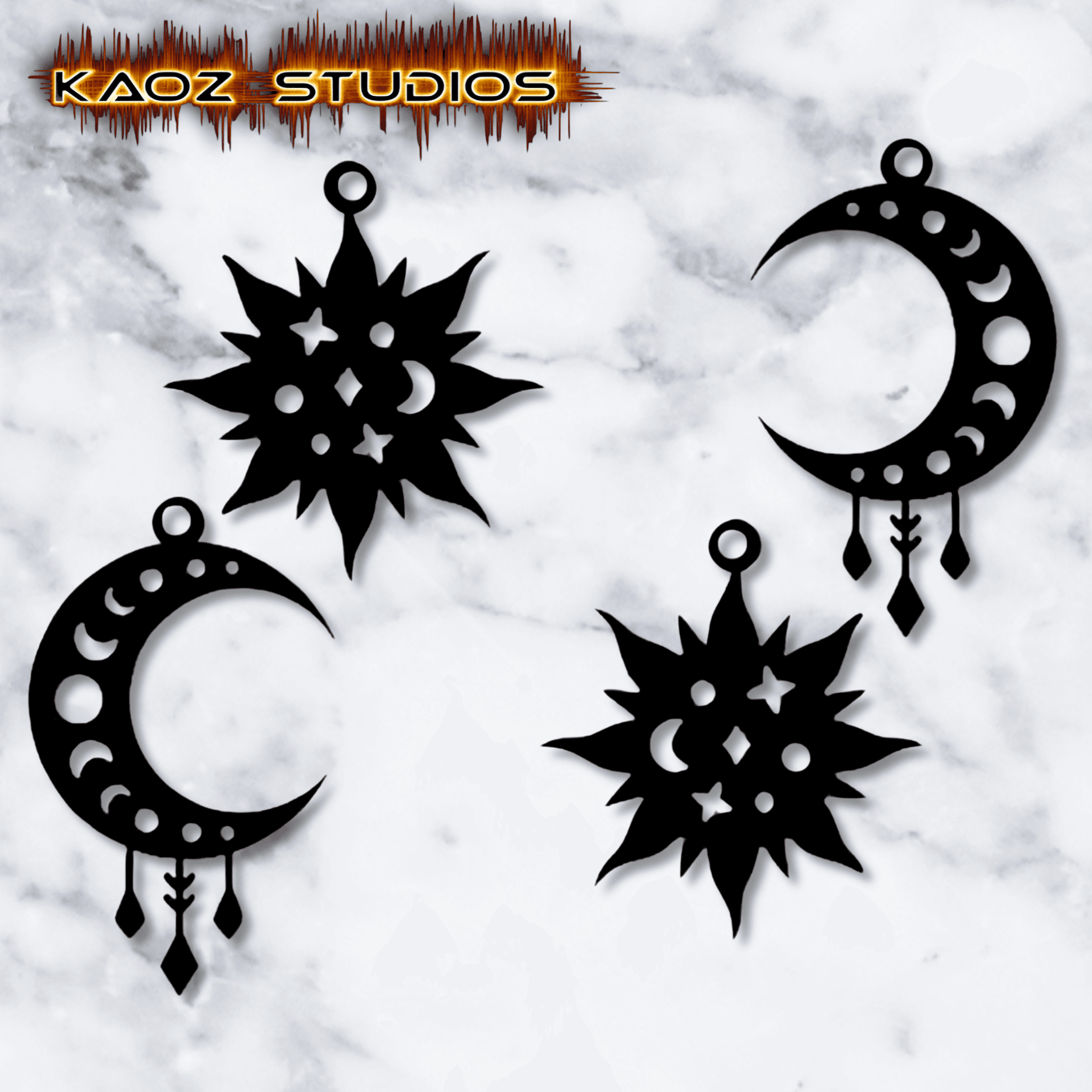 witchy earrings 2 pair moon stars cosmos space decor pack 3d model