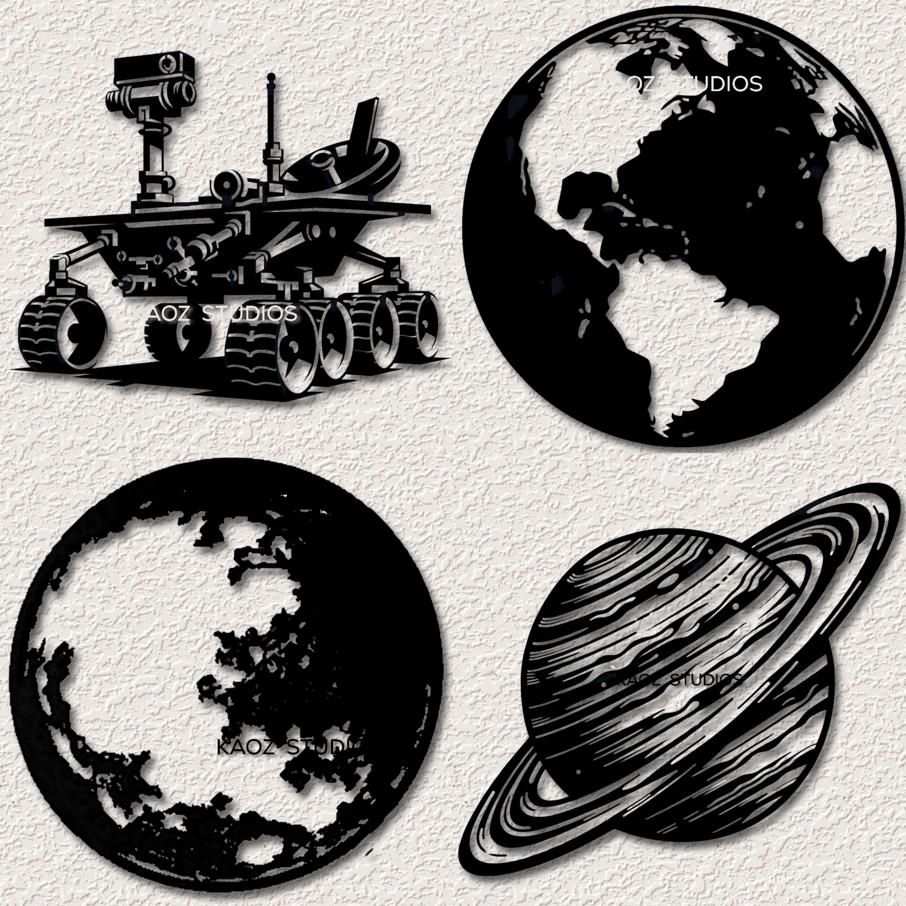 Earth and Space wall art PACK Saturn Planet Moon Mars Rover Wall Decor Outer Space 3d model