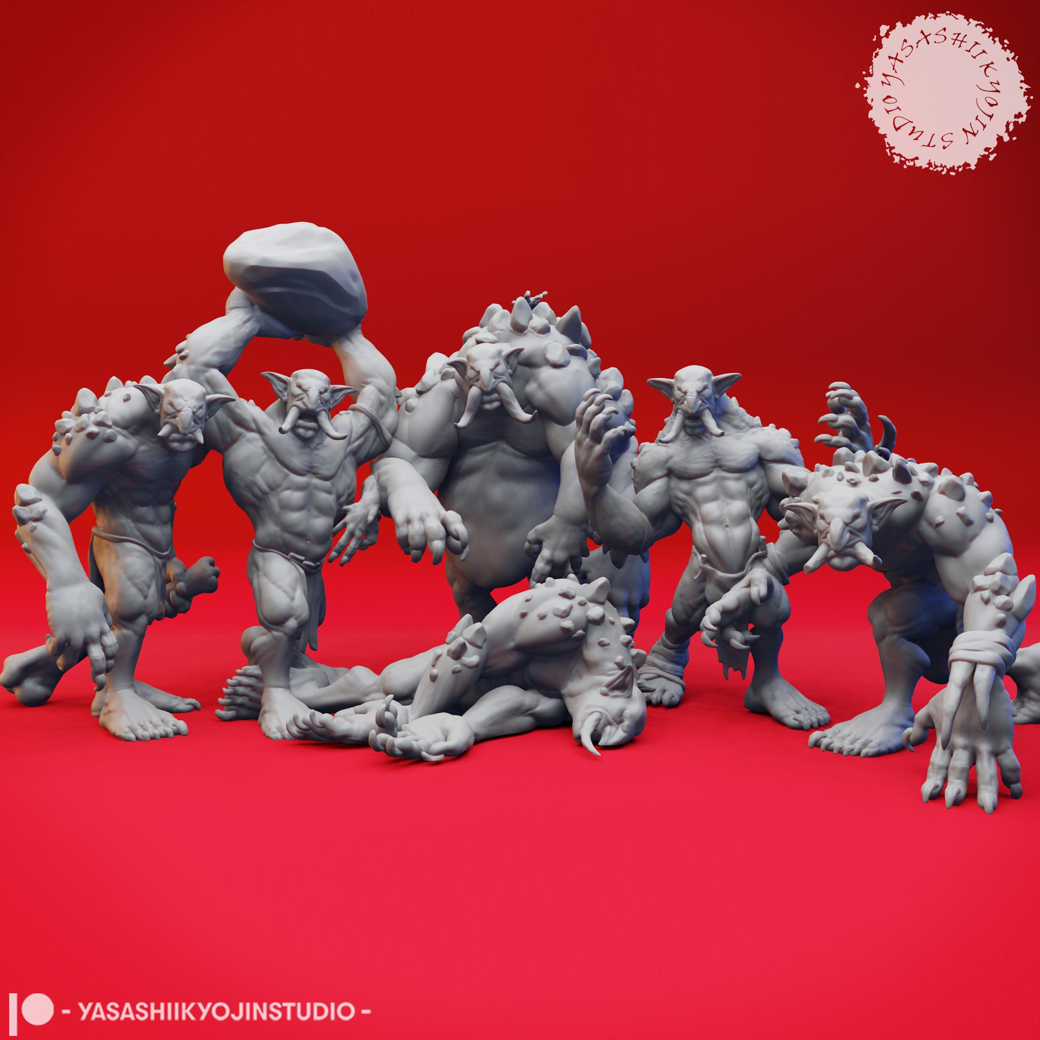 Troll Warband - Tabletop Miniatures (Pre-Supported) 3d model