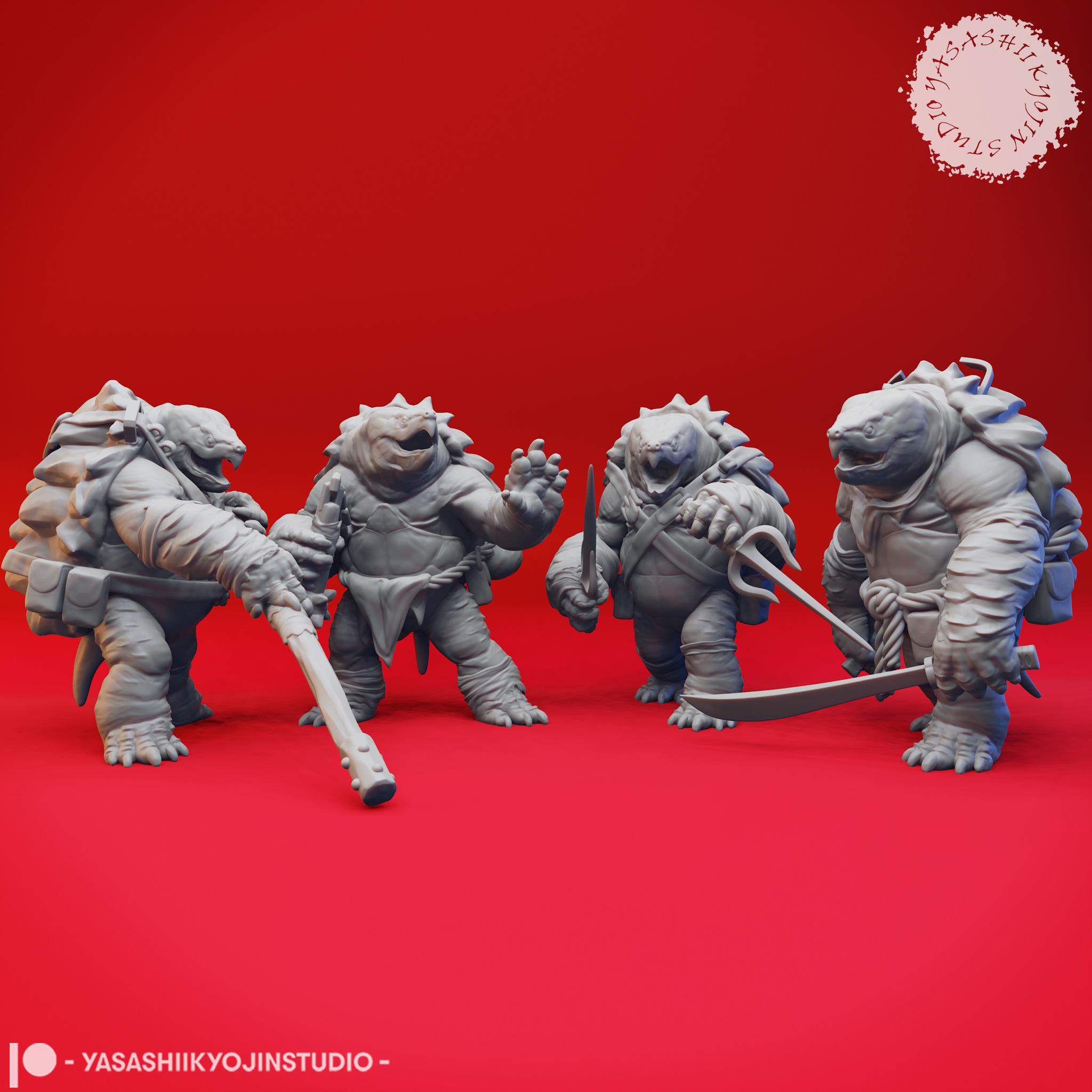 Tortle Gang- Tabletop Miniatures (Pre-Supported) 3d model