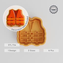 Life Jacket Shape Cutter & Stamp, Cookie & Fondant Decoration, 3 Sizes S/M/L, 6-Piece Set PRODUCT_1110 3d model