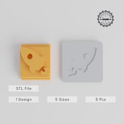 Rocket Stamp Tile Set, 5 Motif Sizes, Perfect for Clay & Cookies, Space Launch & Galactic Designs PRODUCT_1450 3d model