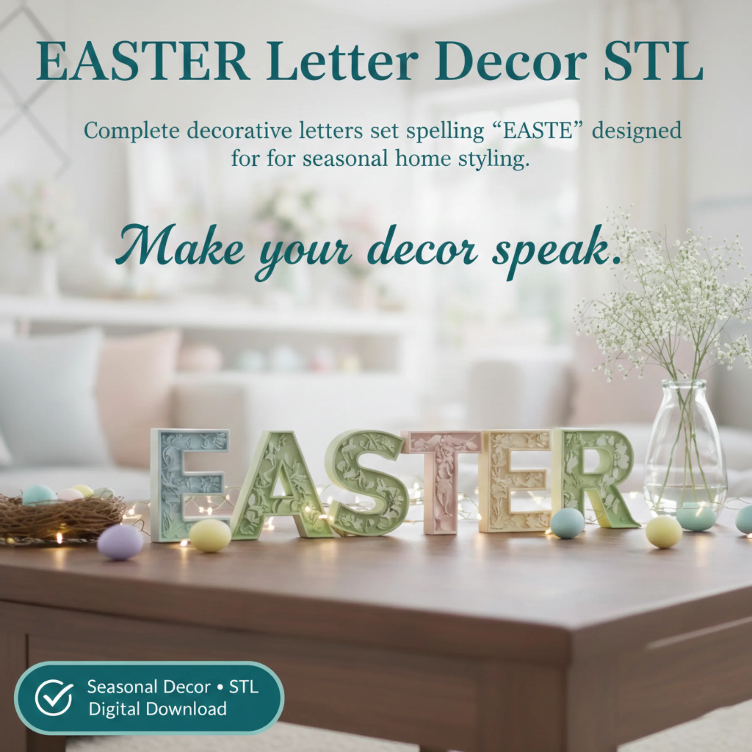 EASTER Letters STL-Easter Bunny Letter Set-Table Centerpiece-Decor 3d model