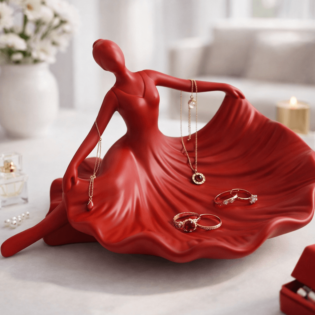 Flamenco Dancer Jewelry Tray STL – Red Dress Ring Dish & Vanity Organizer 3d model