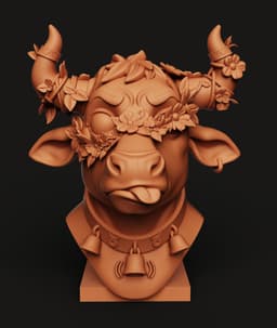 Floral Highland Cow Bust | Boho Nature Statue | 3D Printed Animal Art Decor 3d model