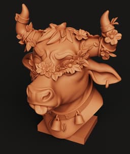 Floral Highland Cow Bust | Boho Nature Statue | 3D Printed Animal Art Decor 3d model