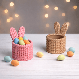 Bunny Ears Basket | Knitted Easter Egg - Candy Holder | Cozy Spring Container Decor 3d model