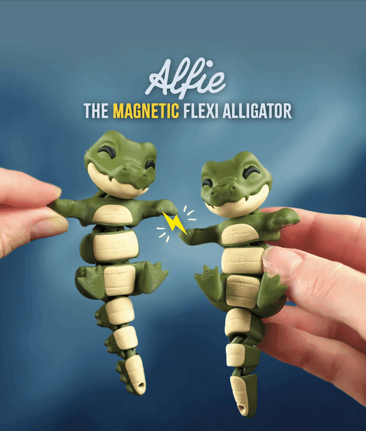Alfie, the Flexi Alligator - Magnetic Hand-Holding Companion 3d model