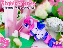 Pony, Unicorn, Pegasus Flexis and Stable Diorama 3d model