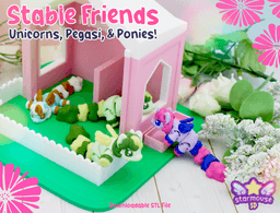 Pony, Unicorn, Pegasus Flexis and Stable Diorama 3d model