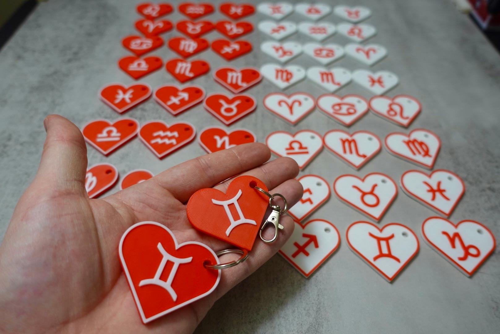 Zodiac Sign Heart Keychains 3d model