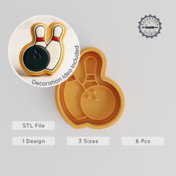 Bowling Shape Cutter & Stamp Set, Perfect for Cookies & Fondant, Sports Design, Includes Bowling Ball & Pin, 3 Sizes, 6 Pieces PRODUCT_608 3d model