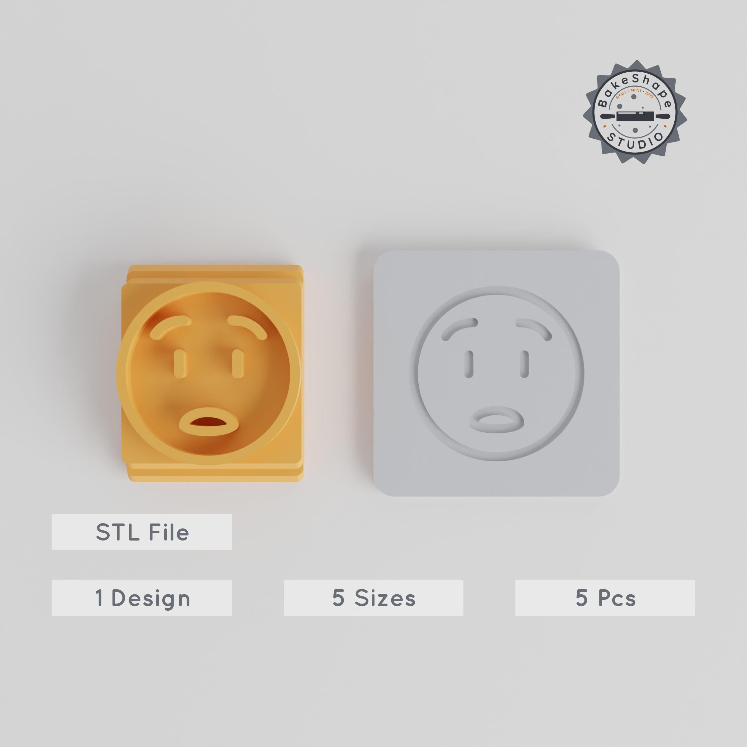 Anguished Face Stamp Tile Set, 5 Sizes for Cookies & Clay, Sad & Surprised Emoji, Worried & Distressed Expression Mold PRODUCT_2476 3d model