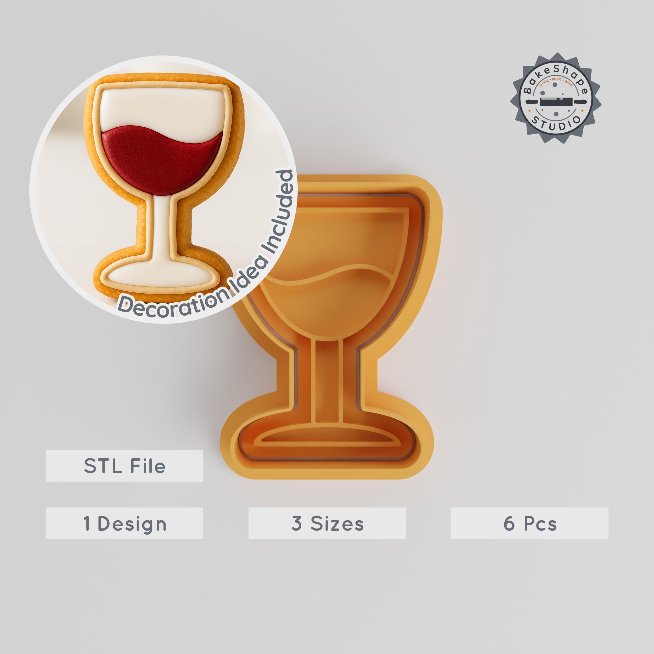 Wine Glass & Bottle Shape Cutter, Stamp Set, 3 Sizes, Perfect for Cookies, Fondant, Beverage Decoration PRODUCT_562 3d model