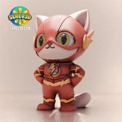 Flash Cat - Flexi Keychain & Backpack Buddy - No Supports 3D Print STL/3MF 3d model