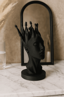 Crowned Silence – Matte Black Figurative Sculpture 3d model