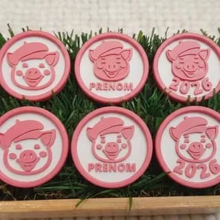 Premium Pack: Cute Pig Badges with Beret (Customizable) 3d model