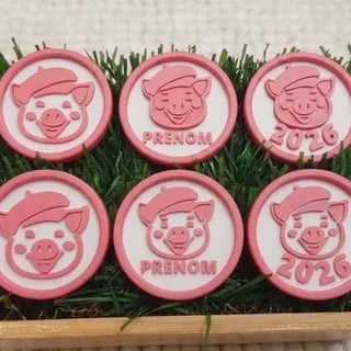 Premium Pack: Cute Pig Badges with Beret (Customizable) 3d model