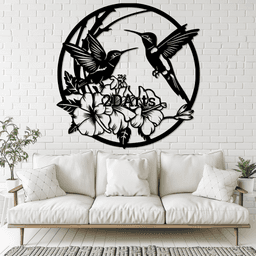 Hummingbirds with Flowers in Circle 2D Wall Art/Window Art 3d model