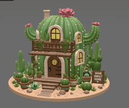 Cactus Cottage House STL File for 3D Print 3d model