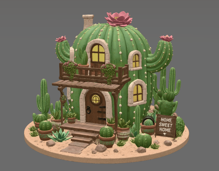 Cactus Cottage House STL File for 3D Print 3d model