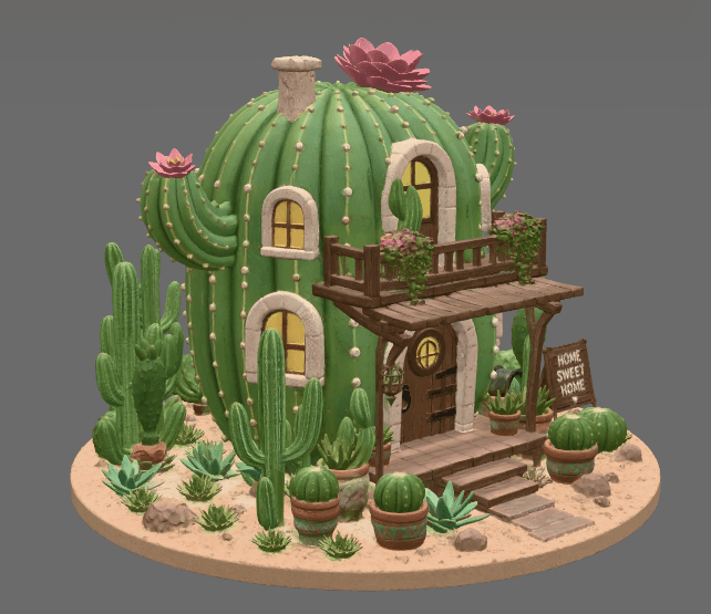 Cactus Cottage House STL File for 3D Print 3d model
