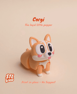 Articulated Corgi - No support, print in place 3d model