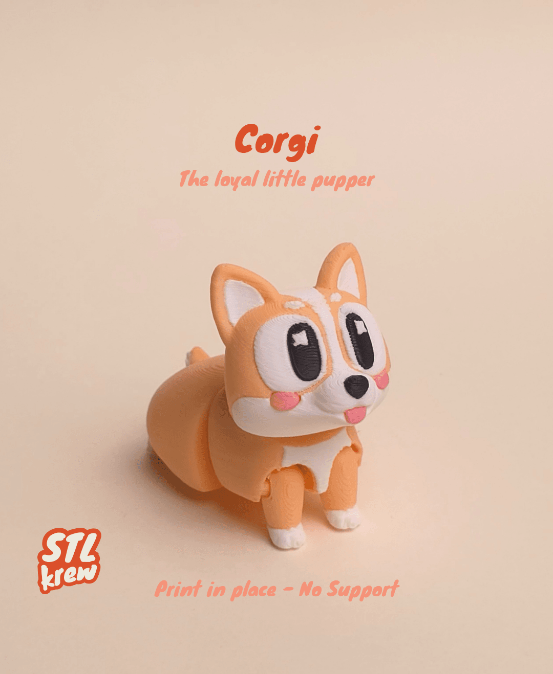Articulated Corgi - No support, print in place 3d model