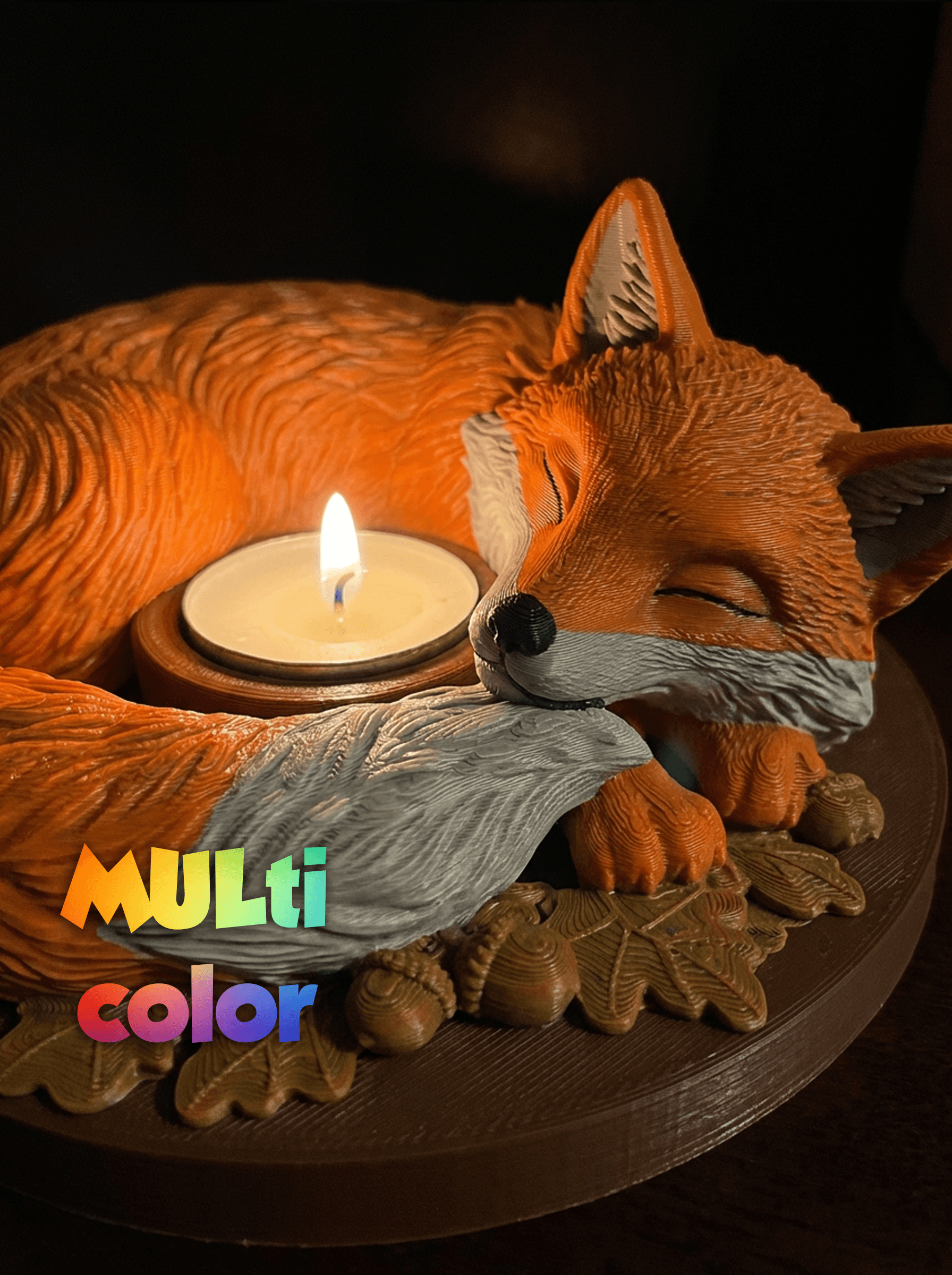 Sleeping Fox Tealight Holder Multi-Color 3MF | Home Decor | Bambu Ready 3d model