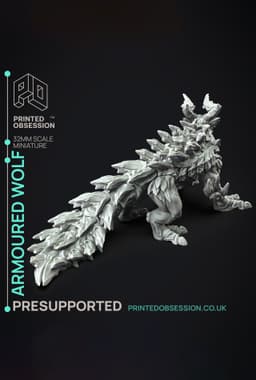 Armoured Wolf - Hunting Party - PRESUPPORTED - Illustrated and Stats - 32mm scale 3d model