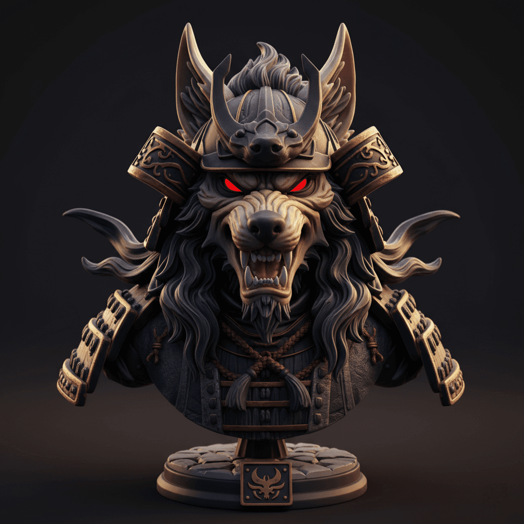 Samurai Wolf Bust Assassin Sculpture Printable STL 3d model