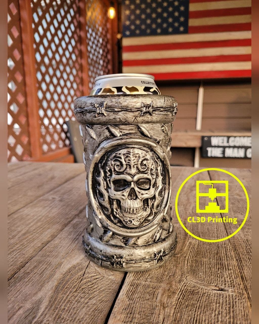 Flaming Skull Can Koozie - No Handle - Tallboy and 12 ounce 3d model